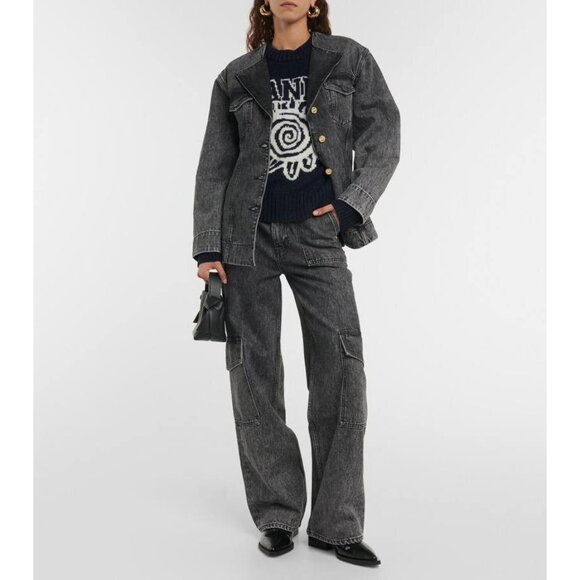 NWT Ganni Logo wool-blend sweater Women's size Large - Picture 2 of 12